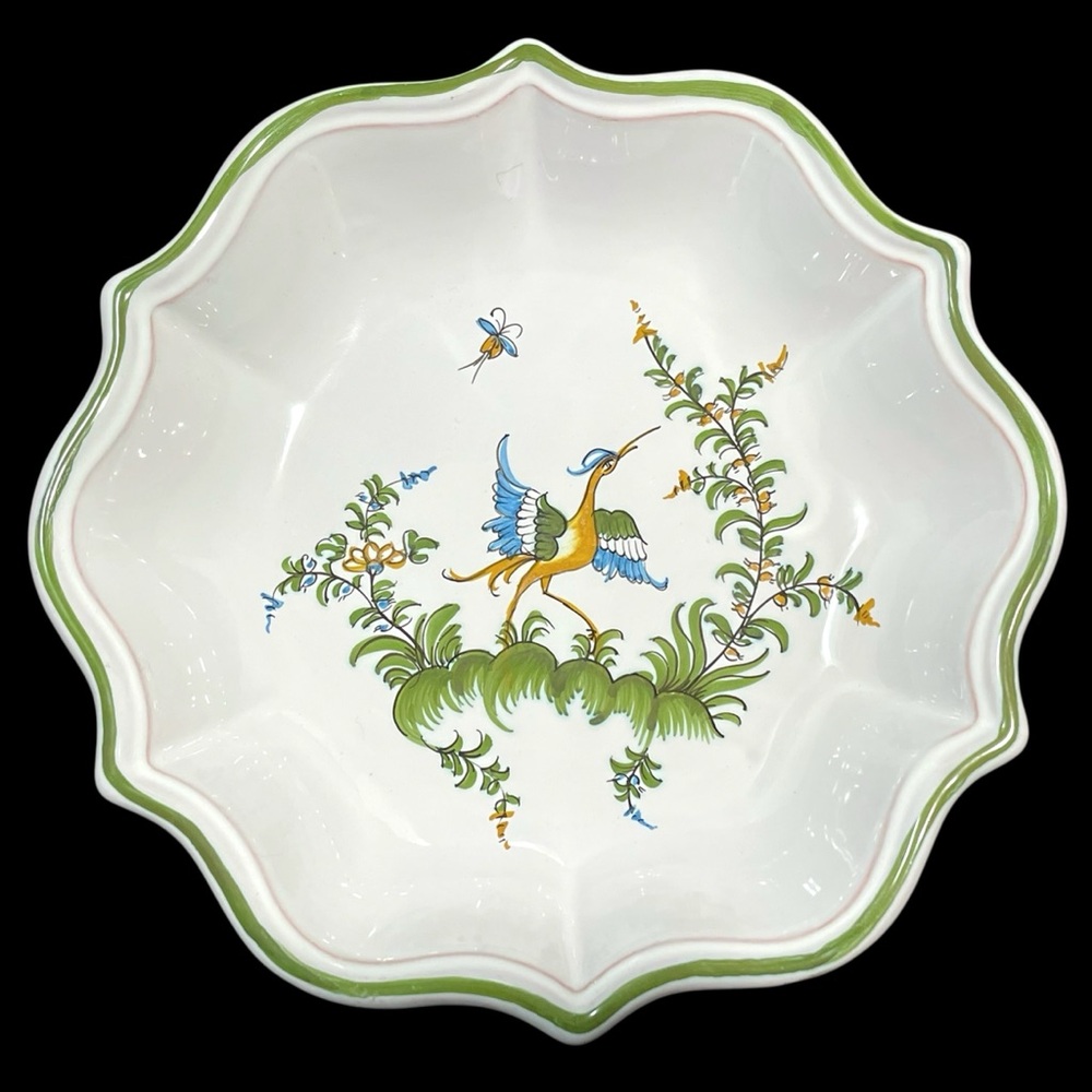 Vintage 1960s Lallier à Moustiers Hand Painted Small Dish France - Bird Floral